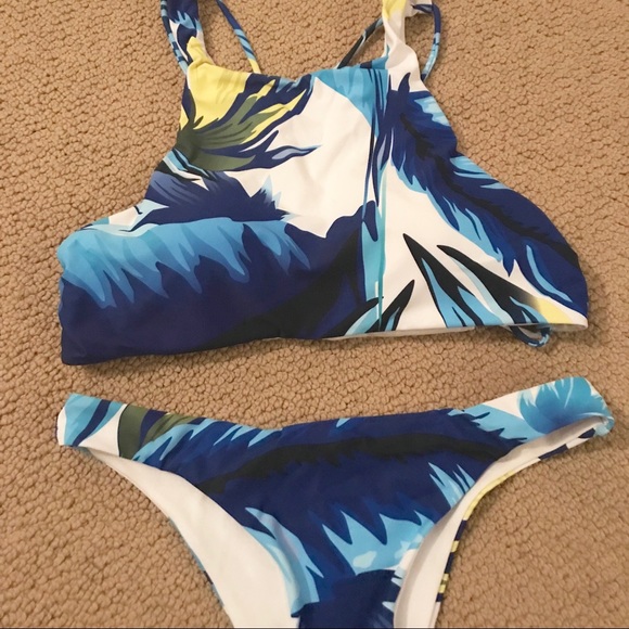 Blue Leaf High Neck Bikini - Picture 2 of 5